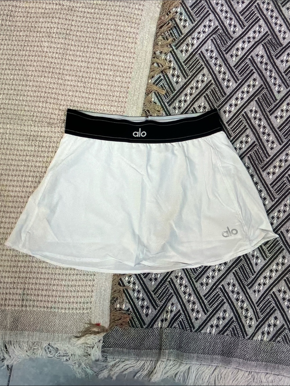 ALO Yoga White Mini Skirt with Black Waistband